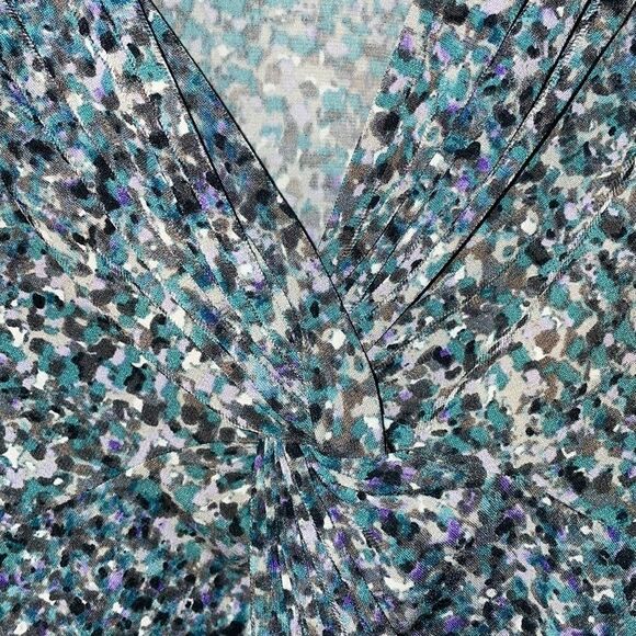 Liz Claiborne v-neck twist detail long sleeve abstract print stretchy blouse L - Picture 3 of 9